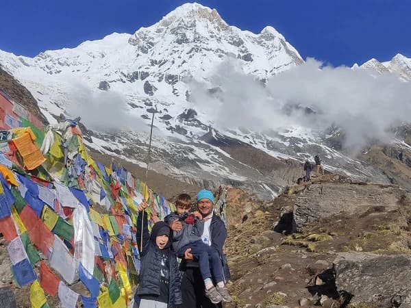 Sunrise Illuminating The Snow Capped Peaks Of Annapurna I And Annapurna South From Annapurna Base Camp